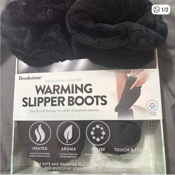 Still in packaging Brookstone Black Warming Slipper Boots - Picture 1 of 2